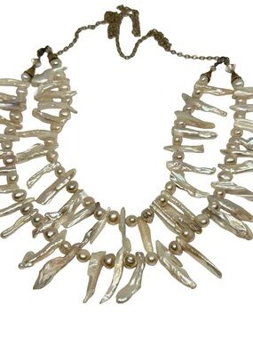 Goldfilled Double Strand Stick Freshwater Pearl Statement Necklace